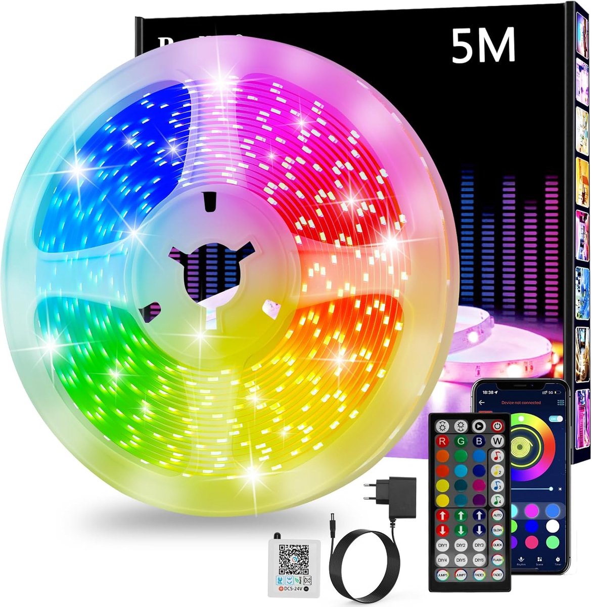 RGB Ledstrip 5 M - Bluetooth Smart Zelfklevend Met Afstandsbediening En App - ShopVlot