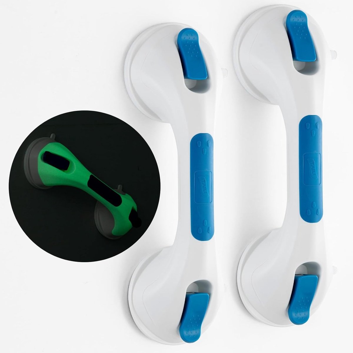 Suction Cup Douchegids Stang Glow in the Dark Set van 2, 31CM Blauw, Super Sterke Badkamer Veiligheidsbeugel, Maximaal Draagvermogen 110KG, Antislip en Eenvoudige Installatie