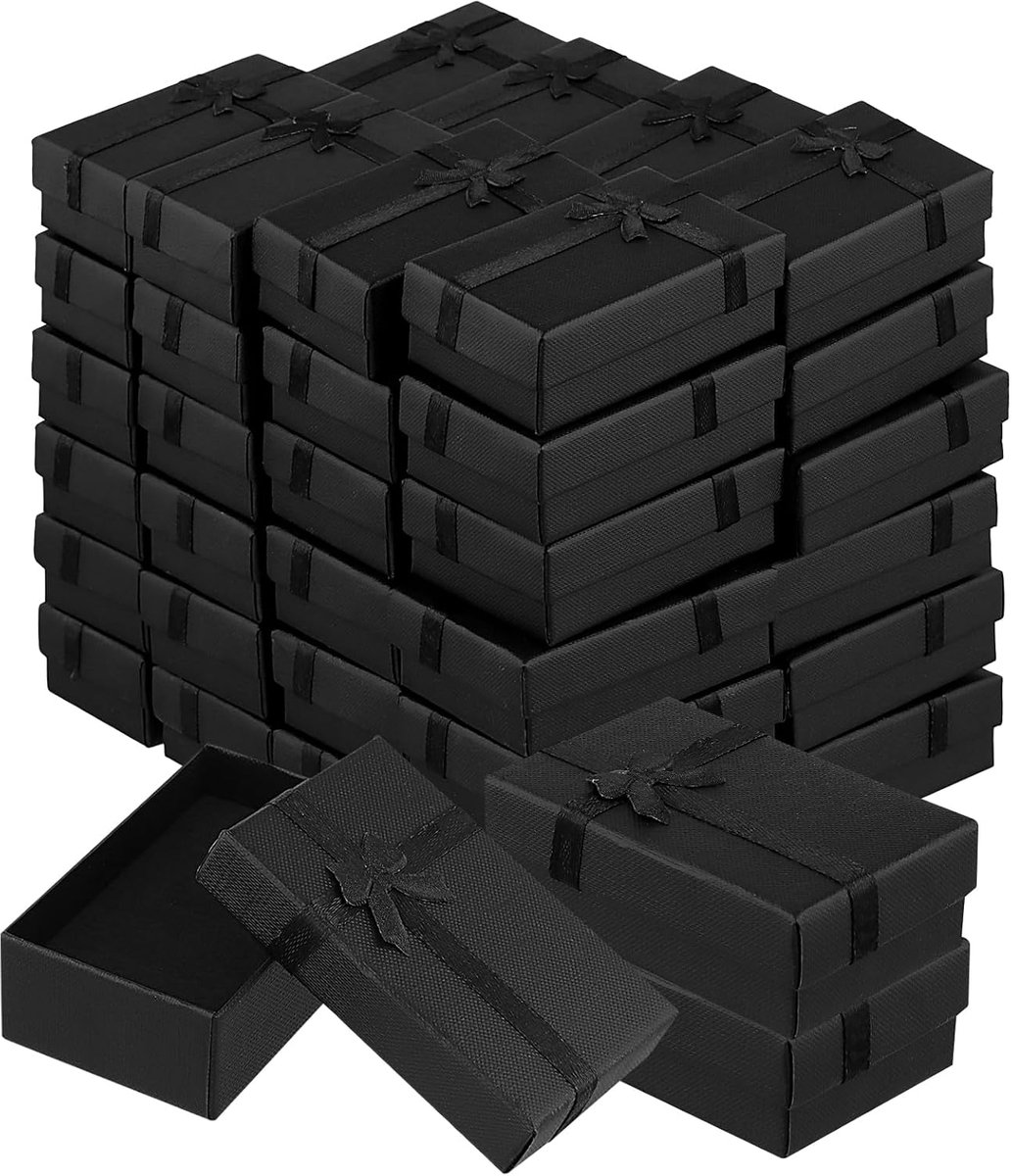 SnelShoppen - 48 Stuks Geschenkdoos met Deksel, 8 x 5 x 3 cm, Sieradendoos met Vlinderknoop, Geschenkverpakking voor Verjaardag, Sieraden, Zwart