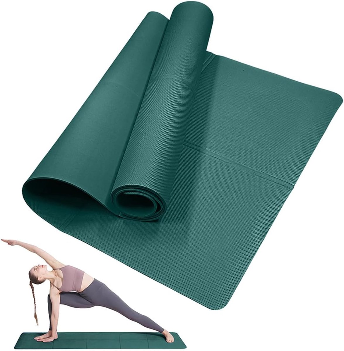 SnelShoppen - Klassieke yogamat voor fitness, yoga, pilates, 3mm EVA gymnastiekmat in donkergroen - Draagbare trainingsmat voor outdoor, camping en re