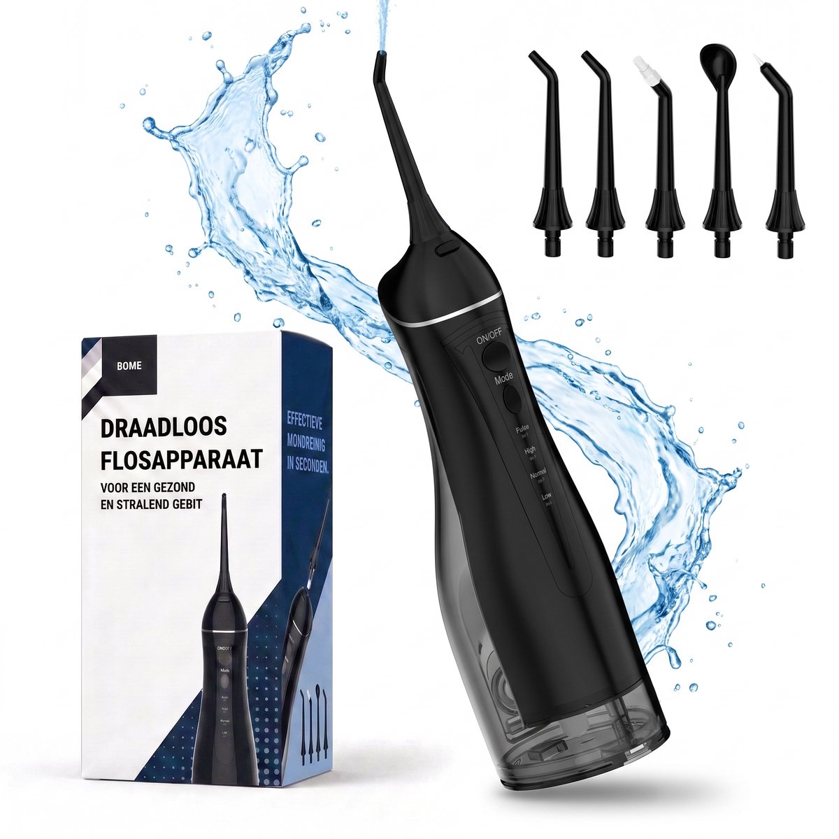 BOME Waterflosser met 7 Opzetstukjes - Voorkom Tandsteen - Draadloos