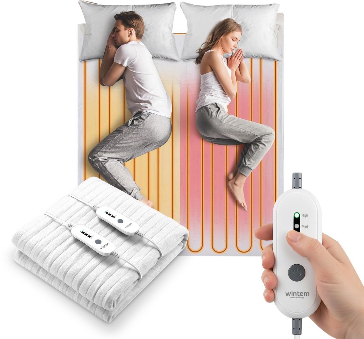SnelShoppen - Elektrische Matrastopper 160 x 140 cm, Met Elektrische Deken, 2 Temperatuurniveaus, Hoogwaardig Polyester, Compatibel Met Traagschuim, V