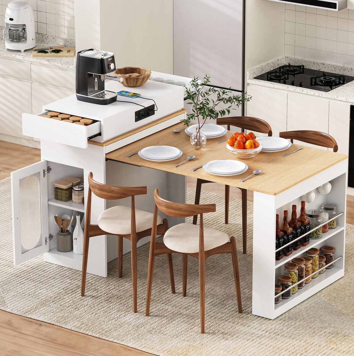 COVREO Eettafel 83x46 cm wit, MDF met opklapbaar uitschuifbaar blad