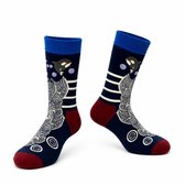 Tutti Footi - Sokken met Artistieke Golf- en Visdesign - Maat 38–43 - Rood en blauw sok, aquatisch, water, zee, walvis