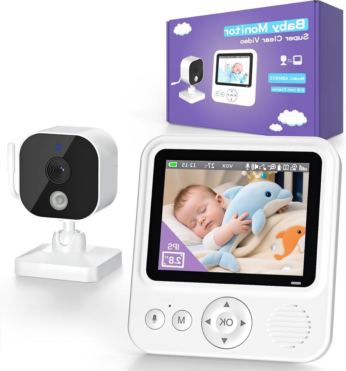 Babyfoon met Camera - Videobewaking Baby - Baby Veiligheid - Dubbele Camera Ondersteuning - 2.8 Inch HD Scherm - Zuiver Wit