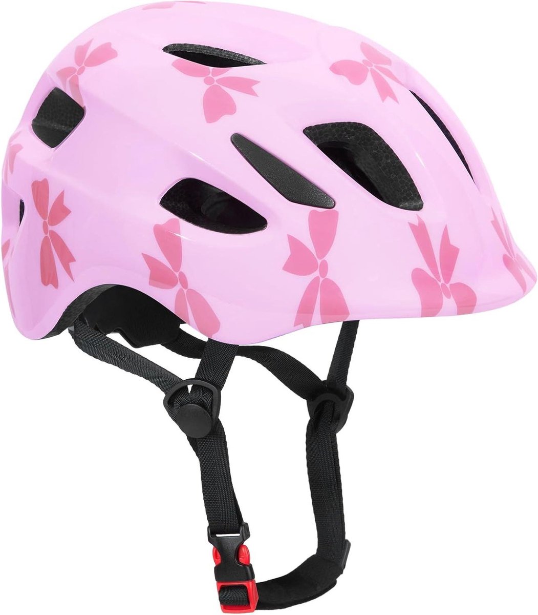 Kinderfietshelm - Babyhelm Peuters - Actief Buitenspelen - Verstelbare Pasvorm - 48-52 cm - Roze Strik