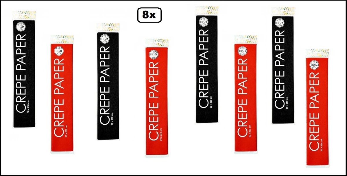 8x Crepe papier 250cm x 50cm Halloween style bloody zwart/rood - Horror creepy spooky Halloween scary