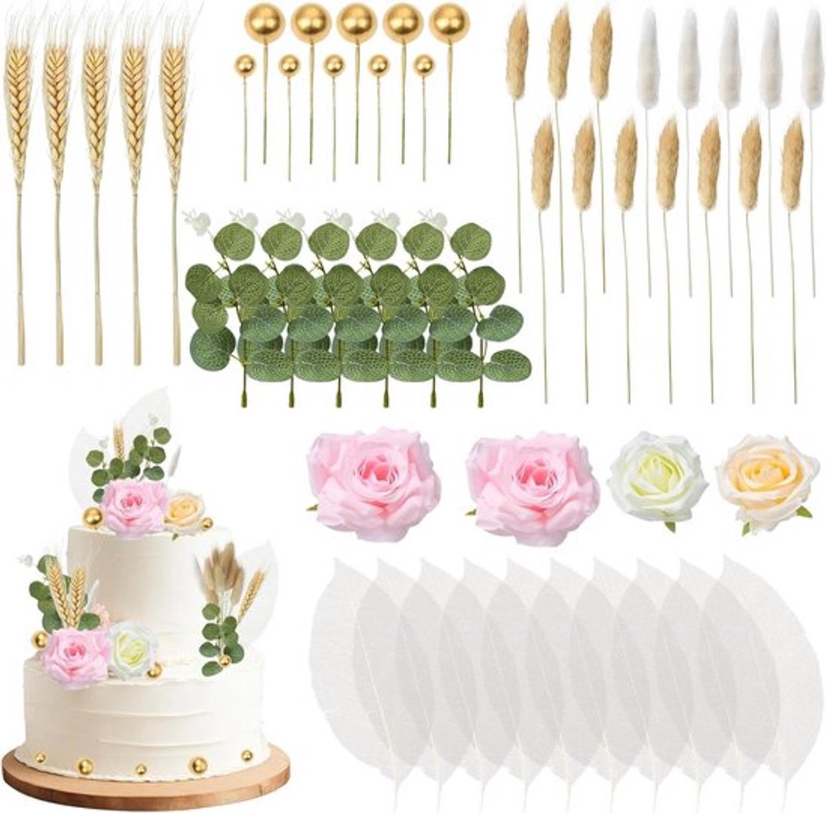 50 stuks taartdecoraties met natuurlijke uitstraling voor bruiloft, verjaardag en feest.