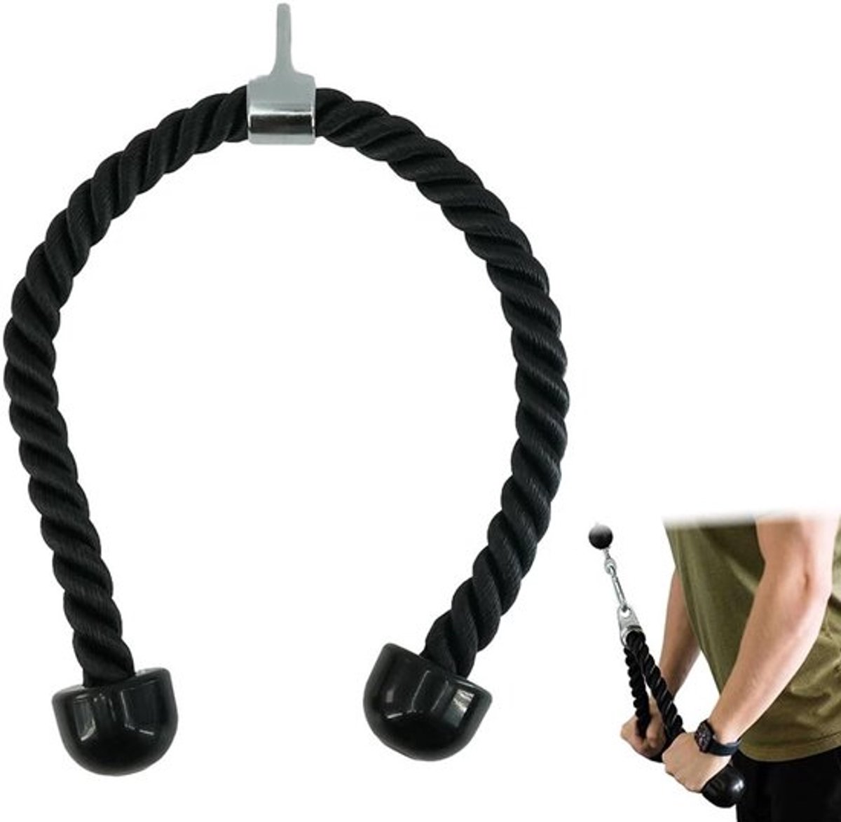 Nylon Tricep Rope voor Krachttraining, Biceps en Triceps Oefeningen, Antislip Handvat, 90 cm, Geschikt voor Thuis en Sportschool