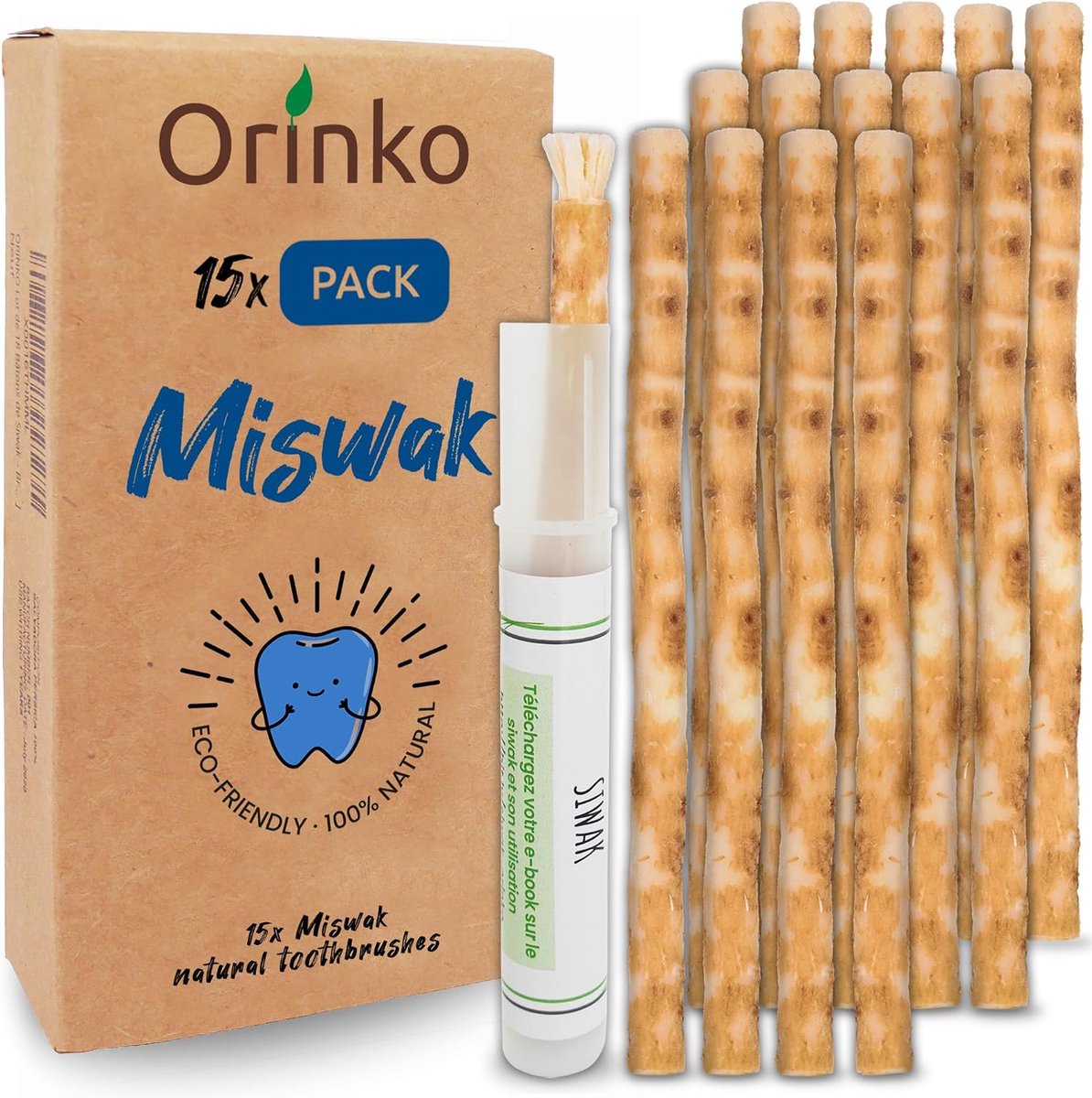 SnelShoppen - Miswak Sticks x15 met Etui – Natuurlijke Tandverzorging met Siwak Tandborstels – Biologisch en Duurzaam – Traditionele Mondverzorging vo