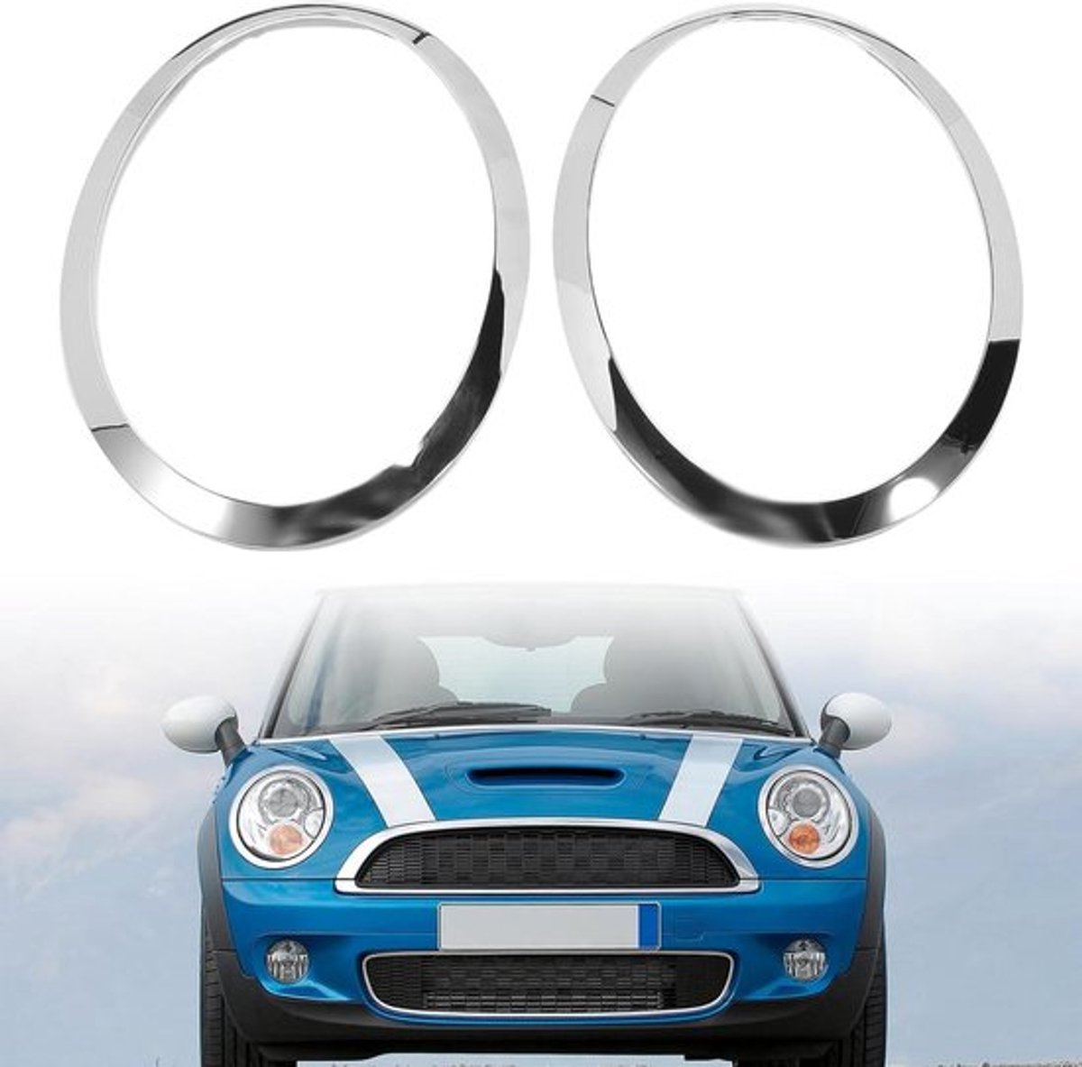 Mini Koplamp Sierringen - Covers Compatibel met Auto - Cover Strips Zilver - R55 R56 R57 R58 R59 - Auto-accessoires 2007-2015