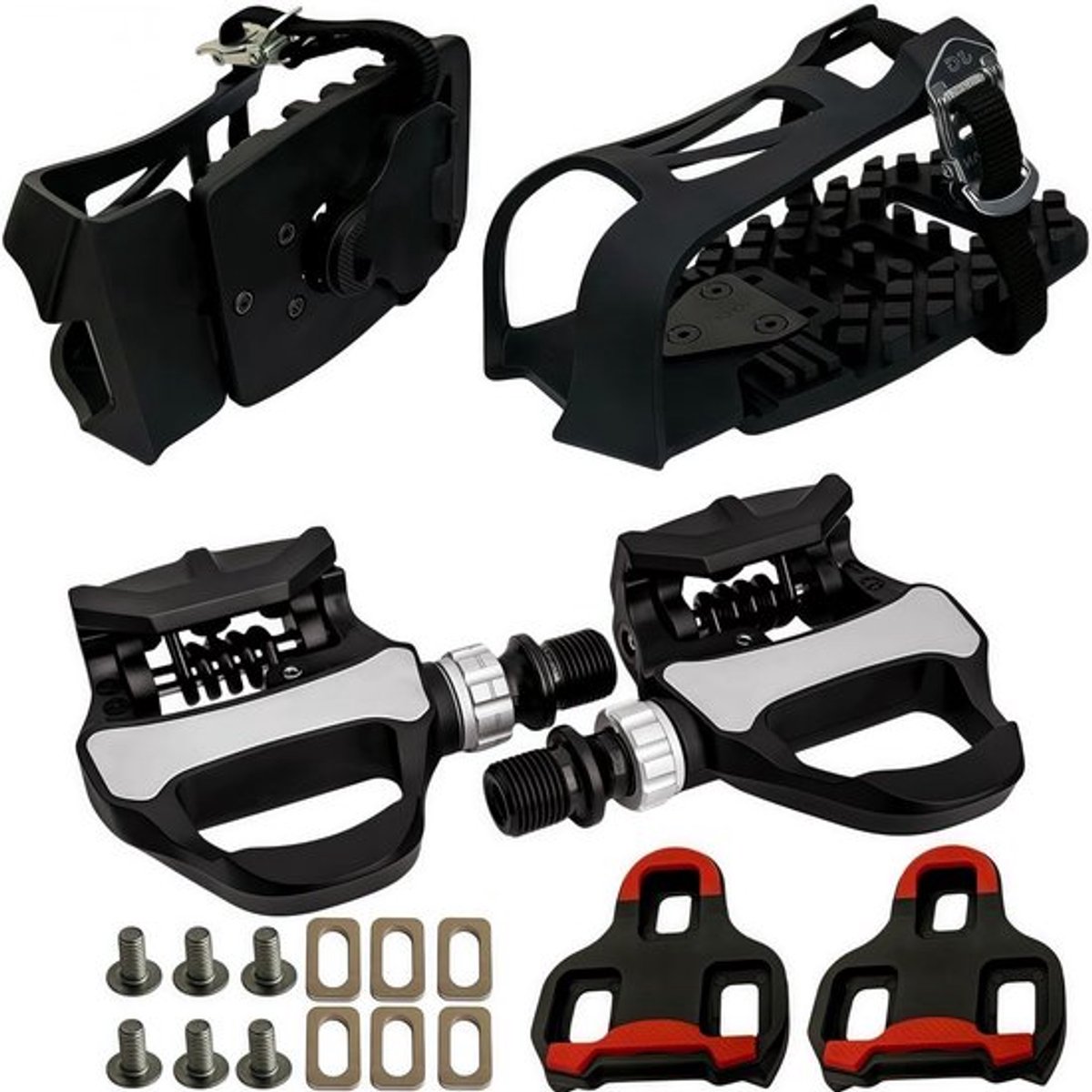 3-in-1 Indoor Cycling Pedalen - Compatibel met Klickies en Toe Cages, Inclusief Dubbele Lagers voor Peloton en Schwinn Fietsen - 9/16 Inch Draad