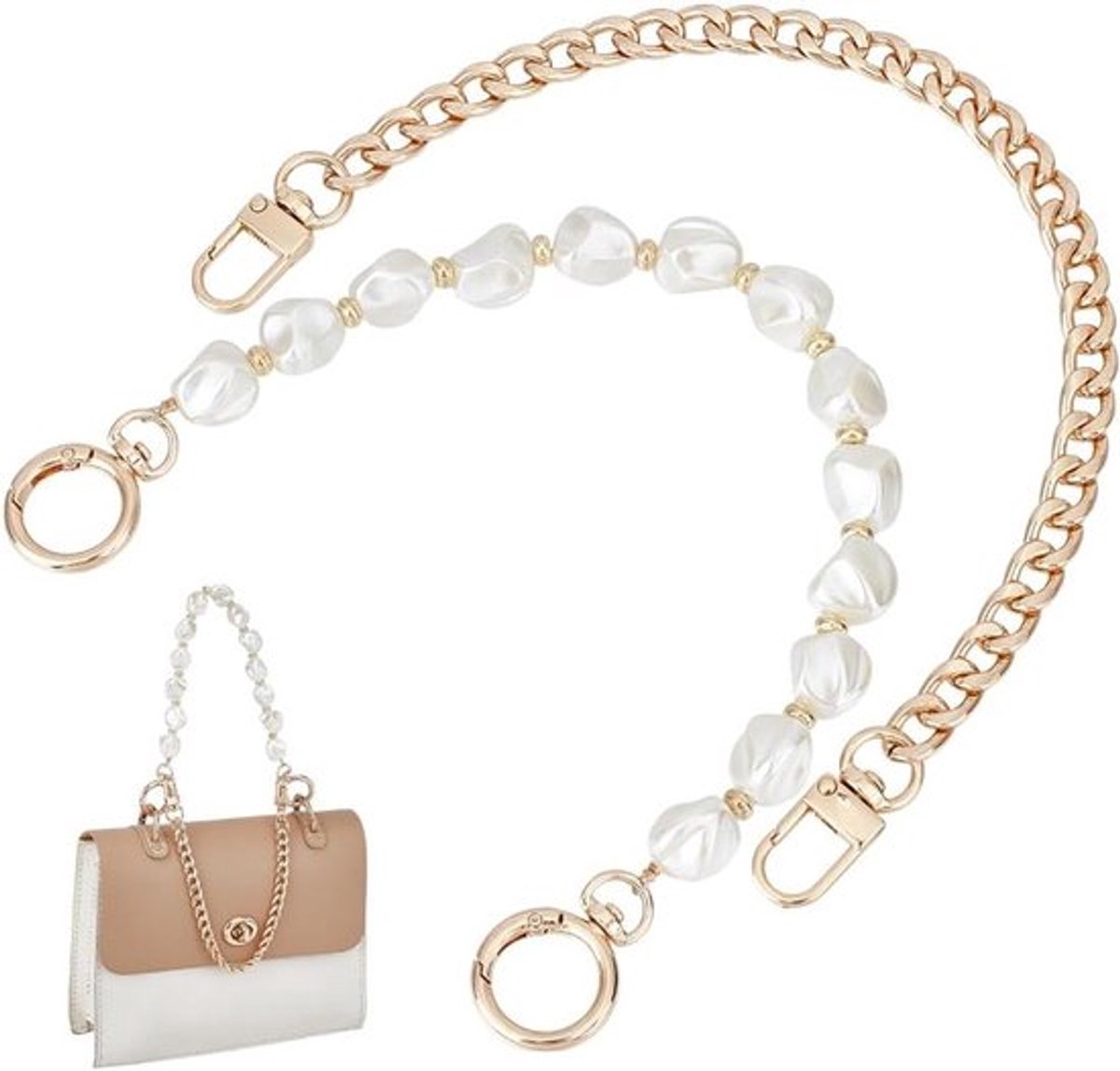 Parel Portemonnee Ketting Korte Platte Riem 12 13 Inch - Goud Tas Extender Handvat Vervanging Handtas - Kettingen Portemonnee Tassen Tasje