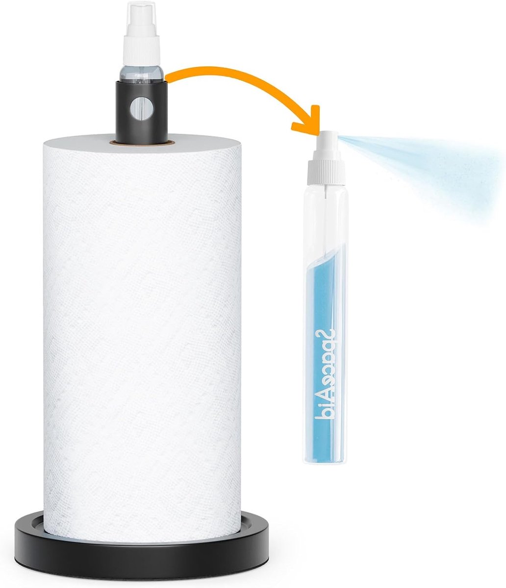 SnelShoppen - SpaceAid 2-in-1 Papieren Handdoekhouder met Spuitfles - Onderkast Papieren Handdoeken Roller voor Keuken en Badkamer - Zwart, Multifunct