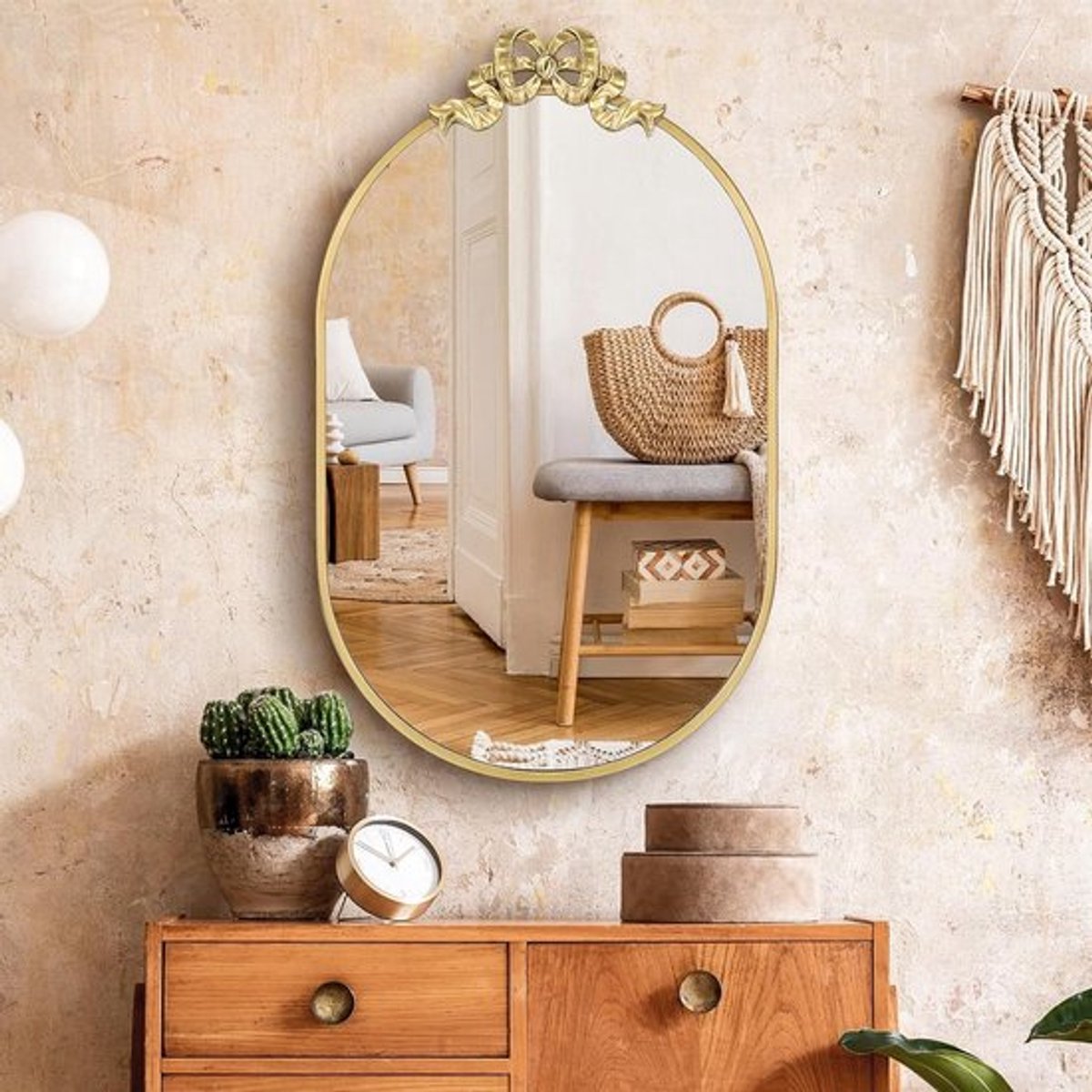 Decoratieve Ovale Spiegel met Metaal Frame van 73 cm voor Badkamer, Woonkamer en Slaapkamer - Perfect voor Make-up en Interieurdecoratie