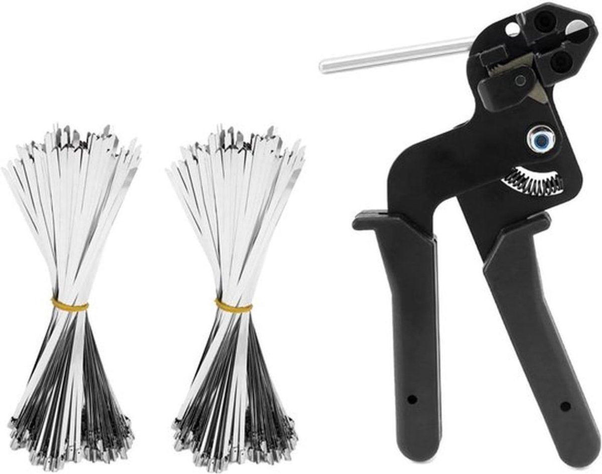 Kabelbinder Tool voor Metalen Kabelbinders - RVS Tightener met 200 Stuks 4.6 * 250mm Zip Ties - Handig en Duurzaam Gereedschap