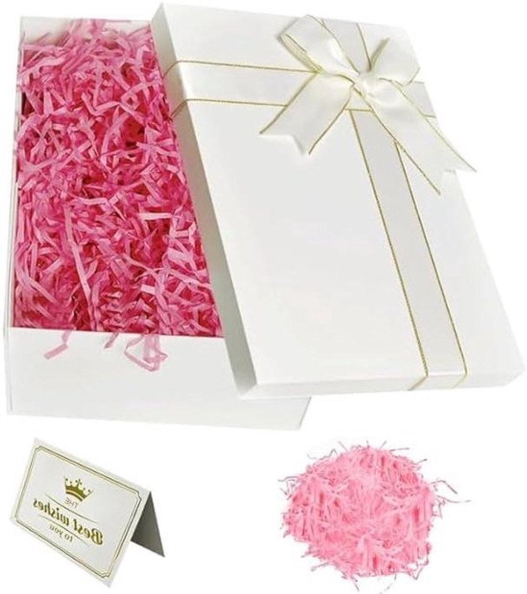 Geschenkdoos 29 x 21 x 10,5 cm voor wenskaarten en cadeaus - Raffia hamper Shreds - bruiloft, verjaardag, Kerstmis.