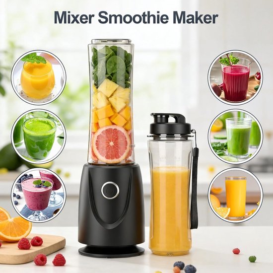 Mini Blender - Smoothie Maker - Gezonde Dranken Maken - Met 2 Flessen - 500ml Capaciteit - Zwart van MINI — afbeelding 2