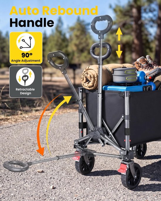 Vouwbare Handkar - Strandkar Tuinwagen - Spullen Vervoeren - Extra Brede Banden - 100 kg Capaciteit - Zwart — afbeelding 4
