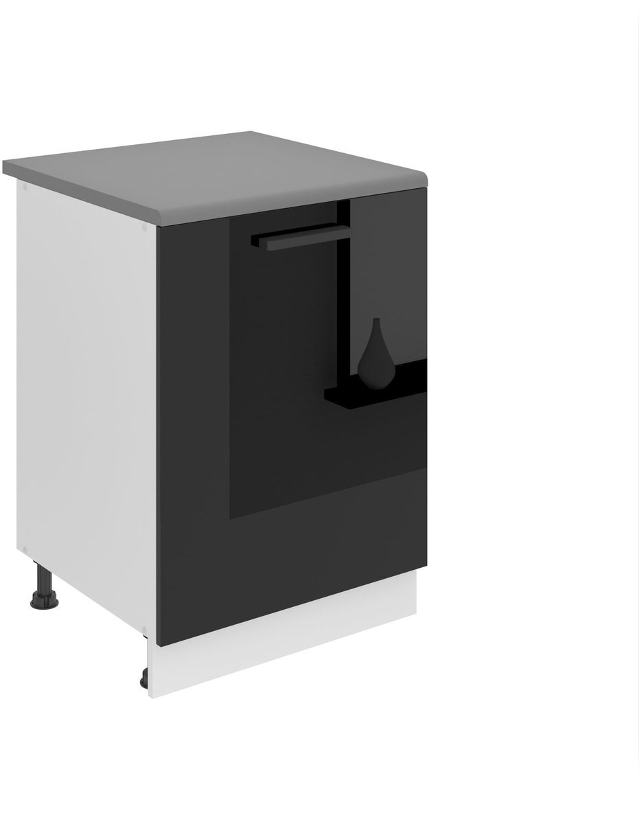 BELINI Keukenonderkast SD 60 cm met 1 Deur met Werkblad - Zwart Hoogglans