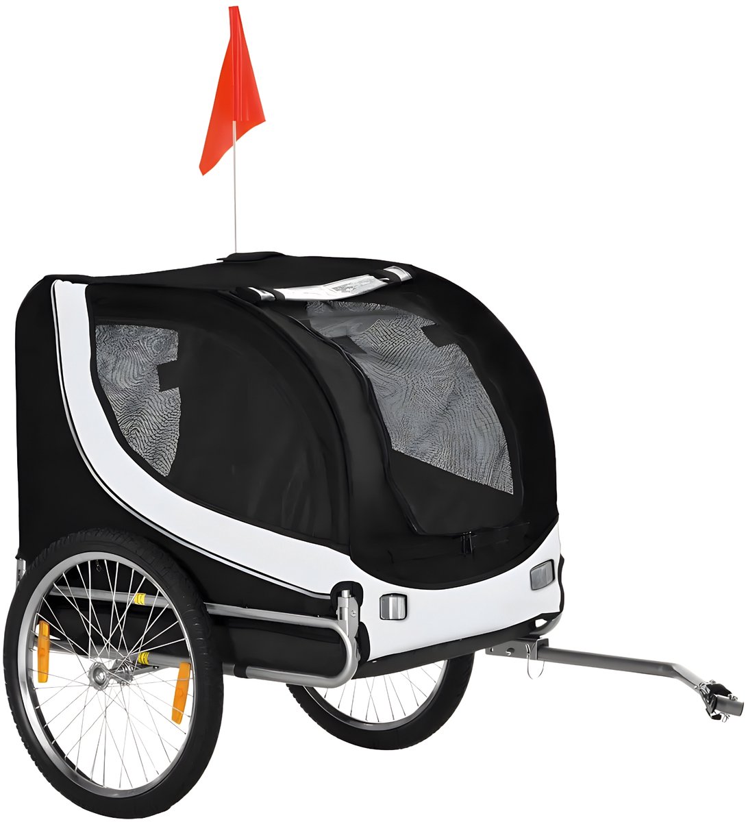 Hondenfietskar – Opvouwbare Fietsaanhanger voor Honden met Vlag – Wit