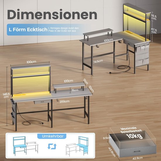 Hoekbureau Gaming - Bureau L Vormig - Computer Desk - thuiswerk bureau van Merkloos — afbeelding 5