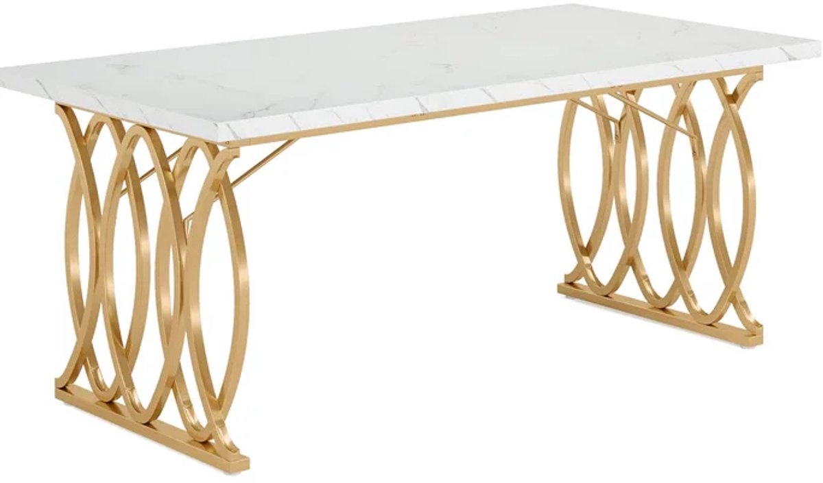 REDOM - Bureau - Ruim tafelblad - Metalen frame - Multifunctioneel - Moderne stijl - Kantoor en vergaderruimte - Spaanplaat en metaal - Goud en wit - 160 x 80 x 75 cm