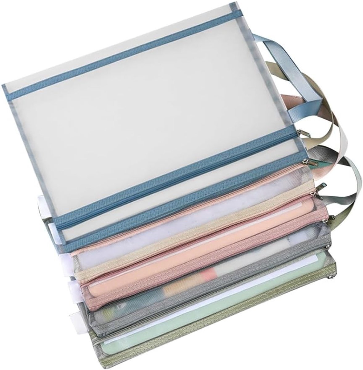 10 Stuks Nylon Opbergzakken voor Speelgoed - A4 Mesh Zipper, Dubbel Laags met Handvat voor Lego, Bad Speelgoed en Puzzels