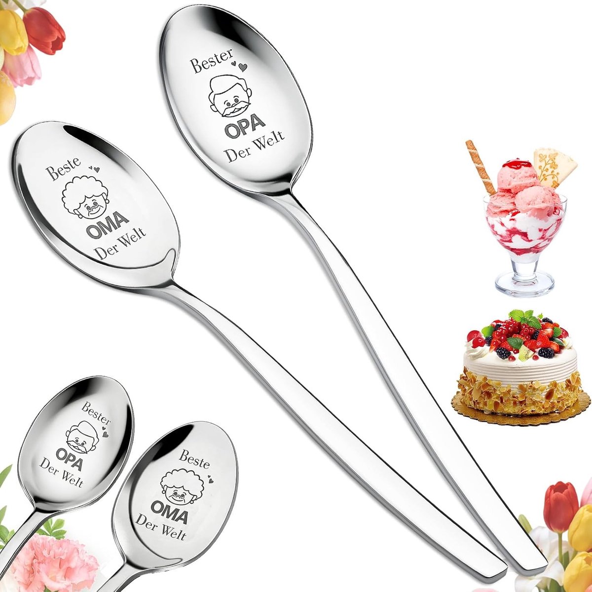 Cadeaus voor oma en opa, gepersonaliseerde roestvrijstalen koffielepels met gravure, unieke kerst- en paascadeaus voor grootouders