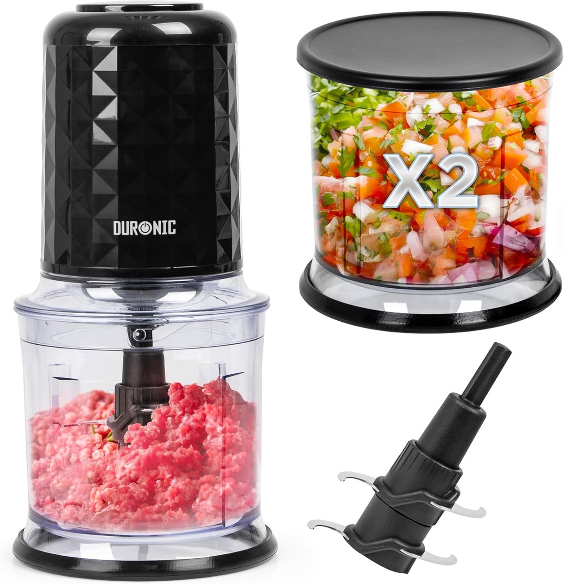 Elektrische hakmolen - voedselhakselaar - mini keukenmachine - groentehakker - fruit hakmolen - kruidenhakker - noten hakker - keukenmachine met kommen - 500W hakmolen - hakmolen voor sauzen - puree maker - babyvoeding bereider