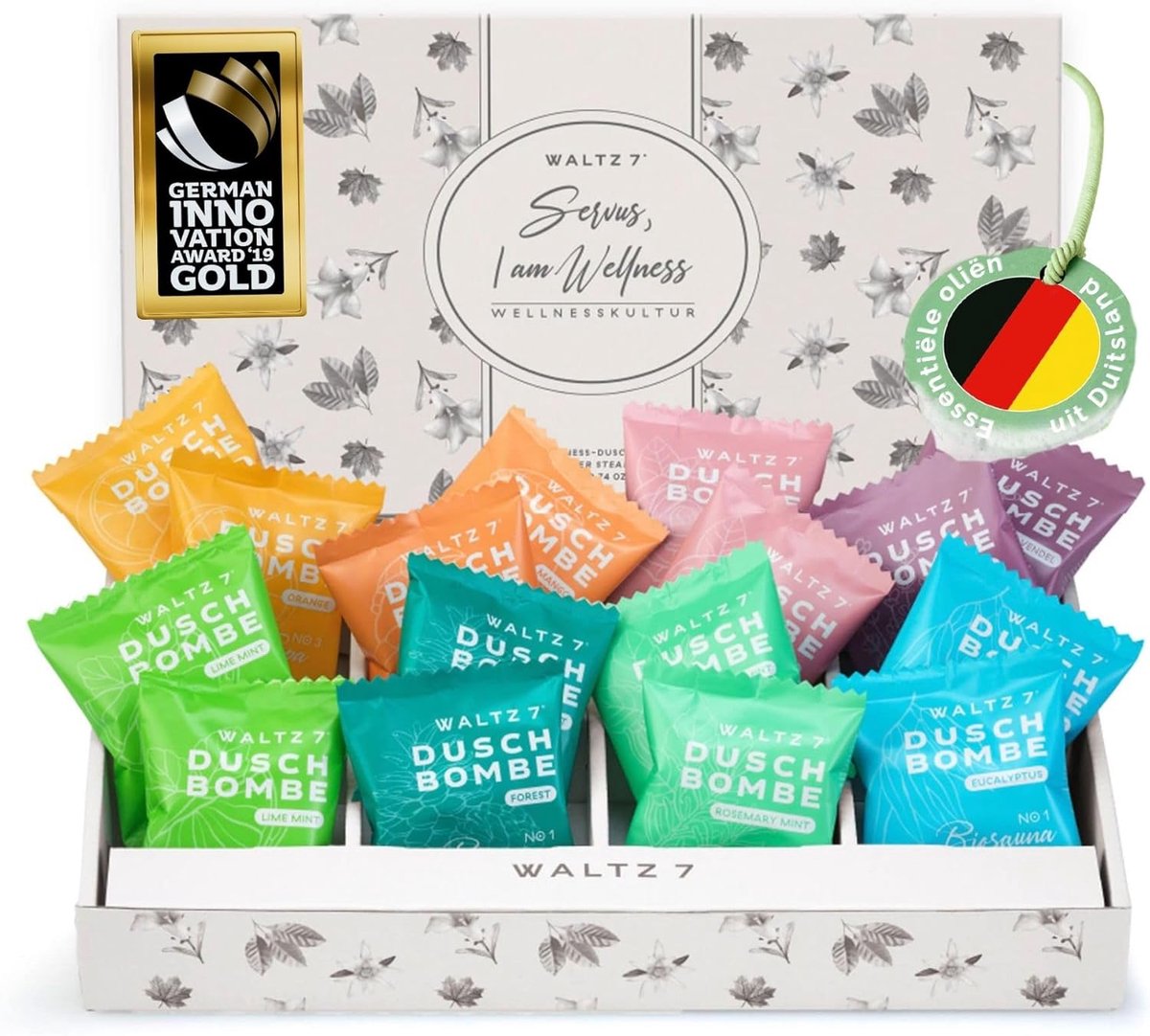 SnelShoppen - Aromatische douchetabs 16 stuks met 8 geuren, wellnesscadeau voor dames en heren met etherische oliën voor ontspanning en verwennerij