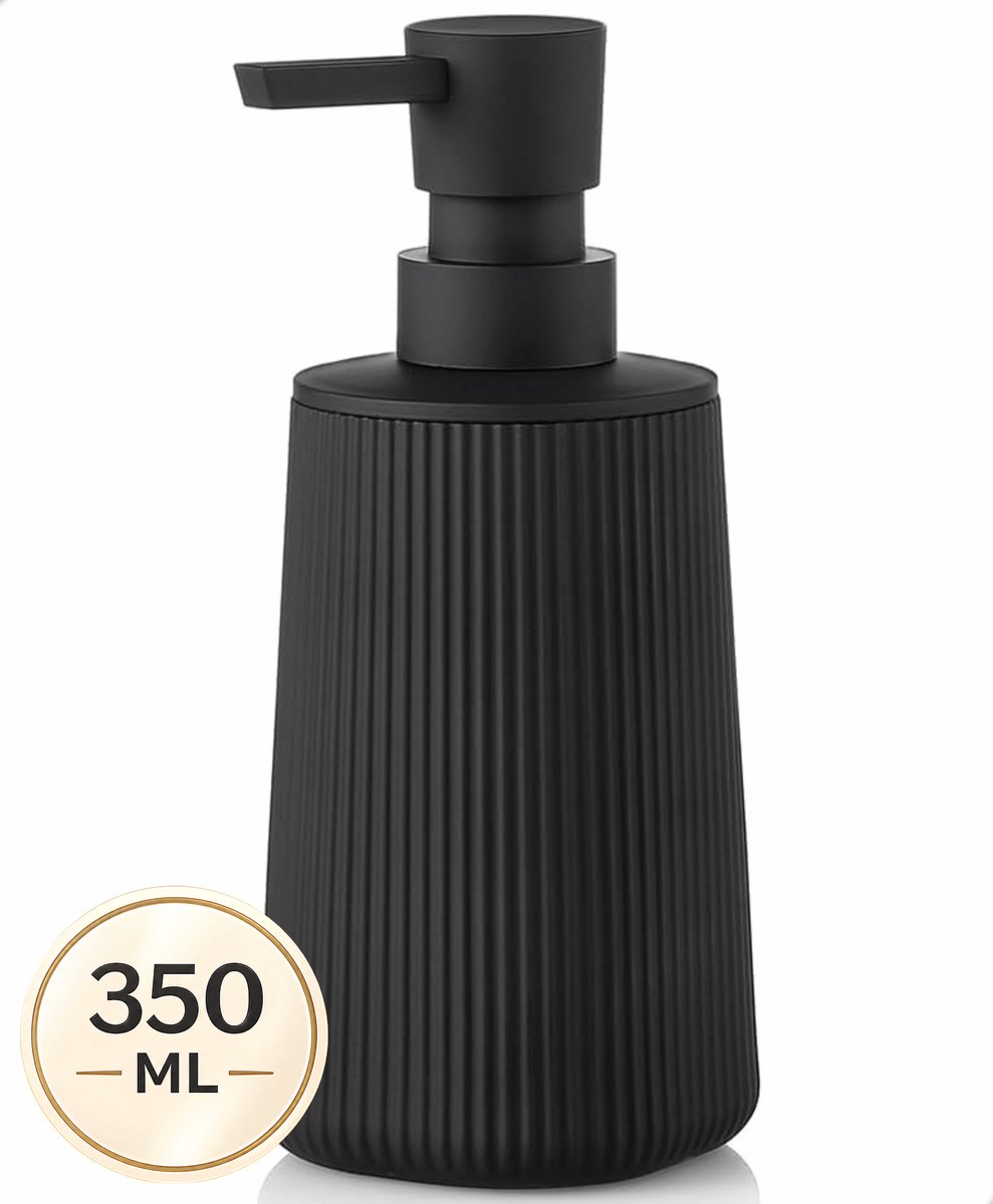 Boncy® Luxe Zeepdispenser 350ml - Mat Zwart - Vrijstaand Zeeppompje - Keramiek Shampoo Soap Zeep Dispenser - Handzeepdispenser Keuken Badkamer en Douche - Glas Zeepdispensers Pompje