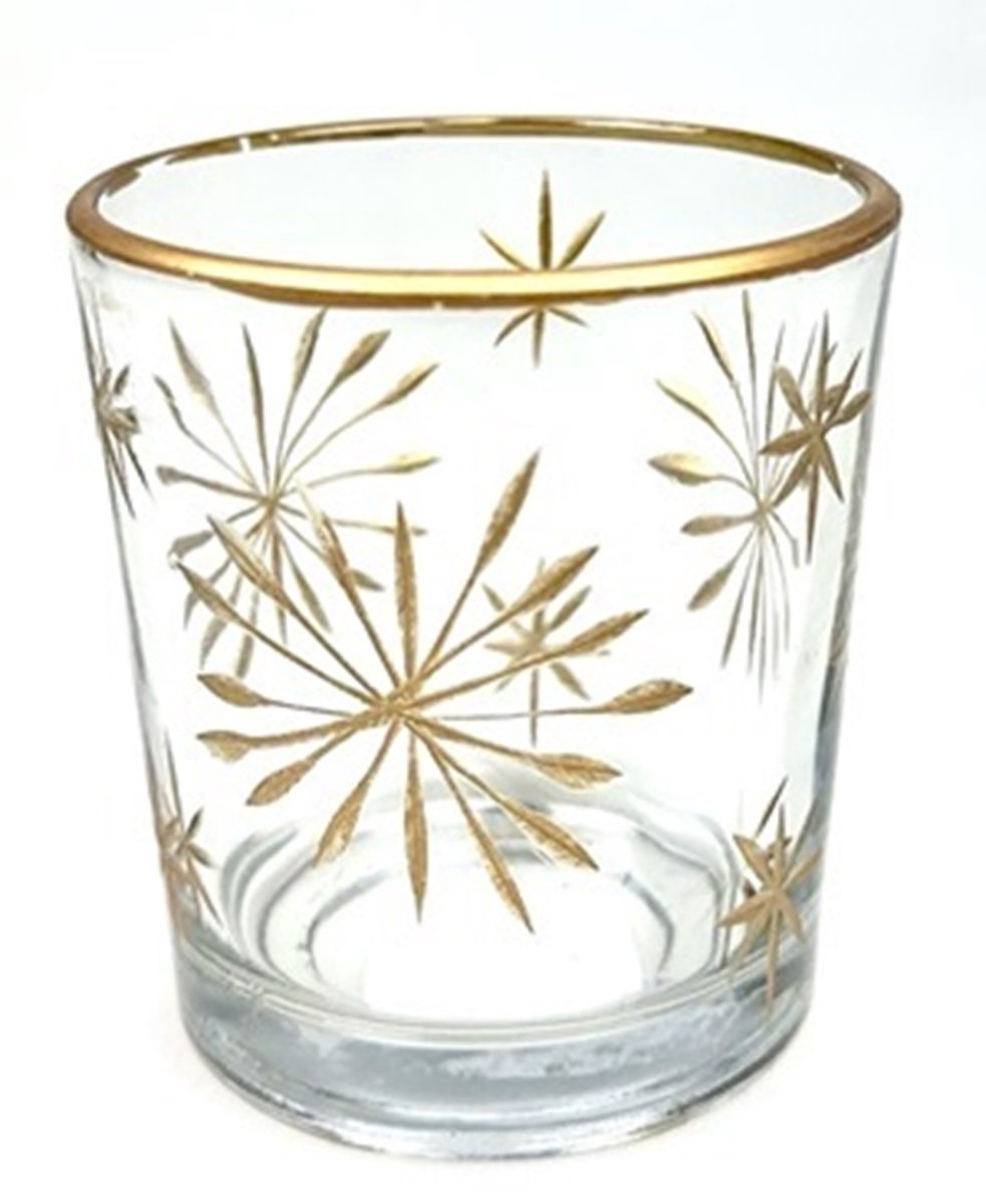 Windlicht glas met goudkleurig sterren Ø6x8cm