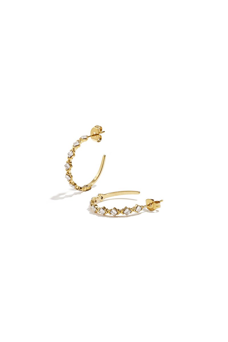 Kyra - Hoop Oorbellen - Strass - Stainless Steel - - Goud