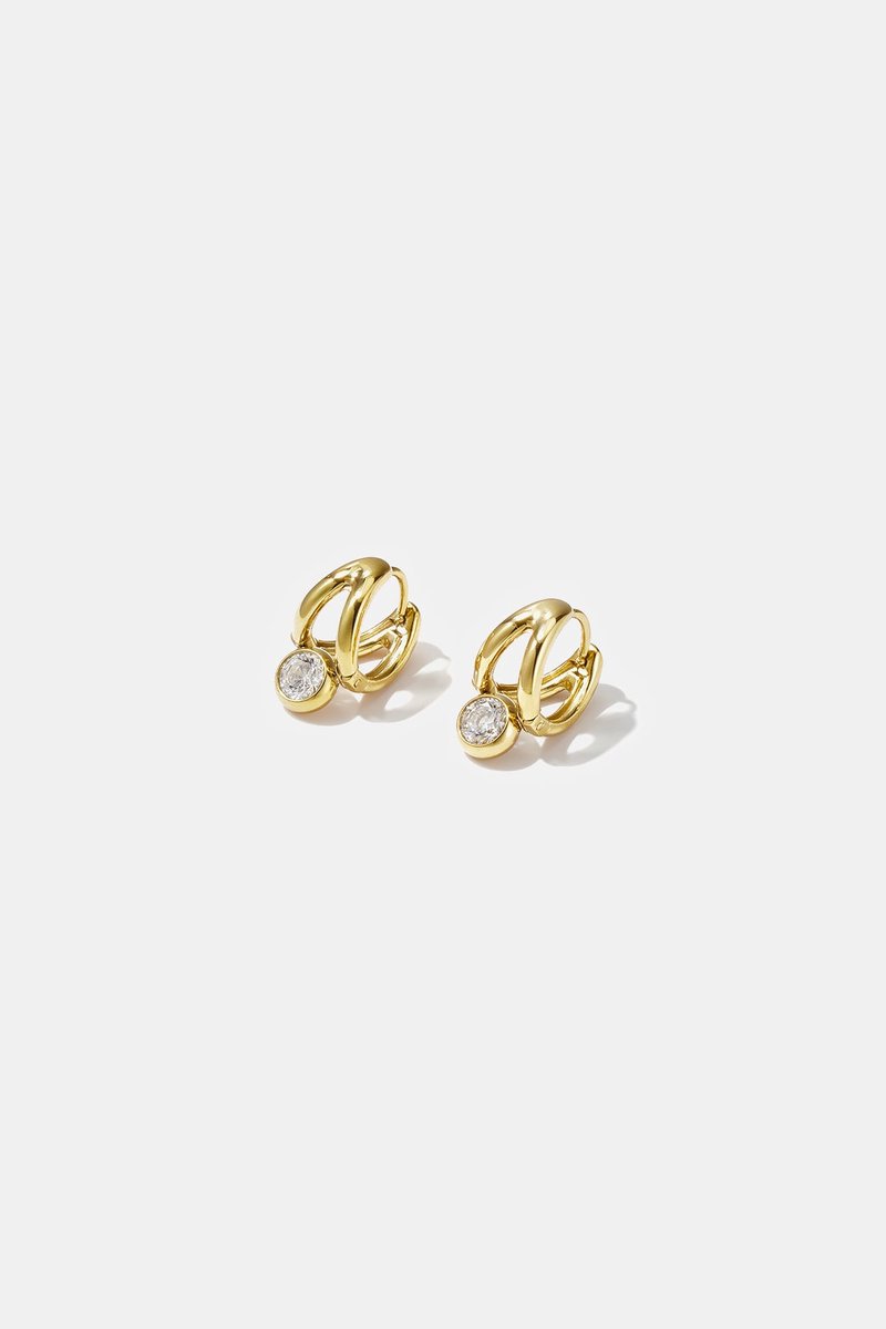 Lumi - Onregelmatige Oorringen met Zirkoon - Stainless Steel - - Goud