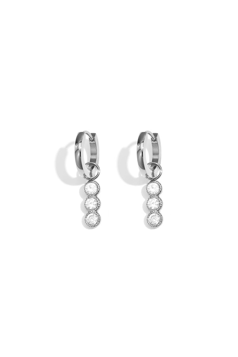 Cleo - Oorbellen met zirkonia hanger - Stainless Steel - - Zilver