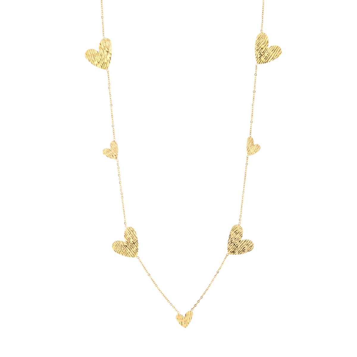 Minimalistische Lange Roestvrijstalen Ketting met Bewerkt Hartenmotief - Goud