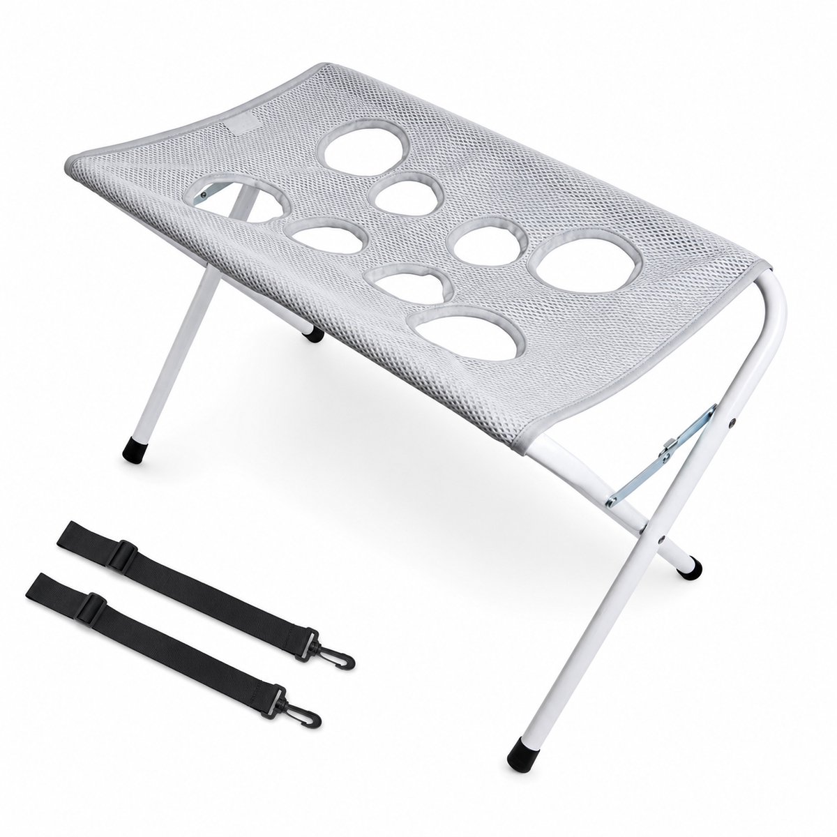 Honden Verzorgingsstation- 60x40x33 cm - Grooming Tafel met 8-Slots Anti-Bijt Harnas en Roestvrij Stalen Frame - Multifunctionele Vachtverzorging en Nagelkniptool voor Katten en Kleine Honden - Grijs