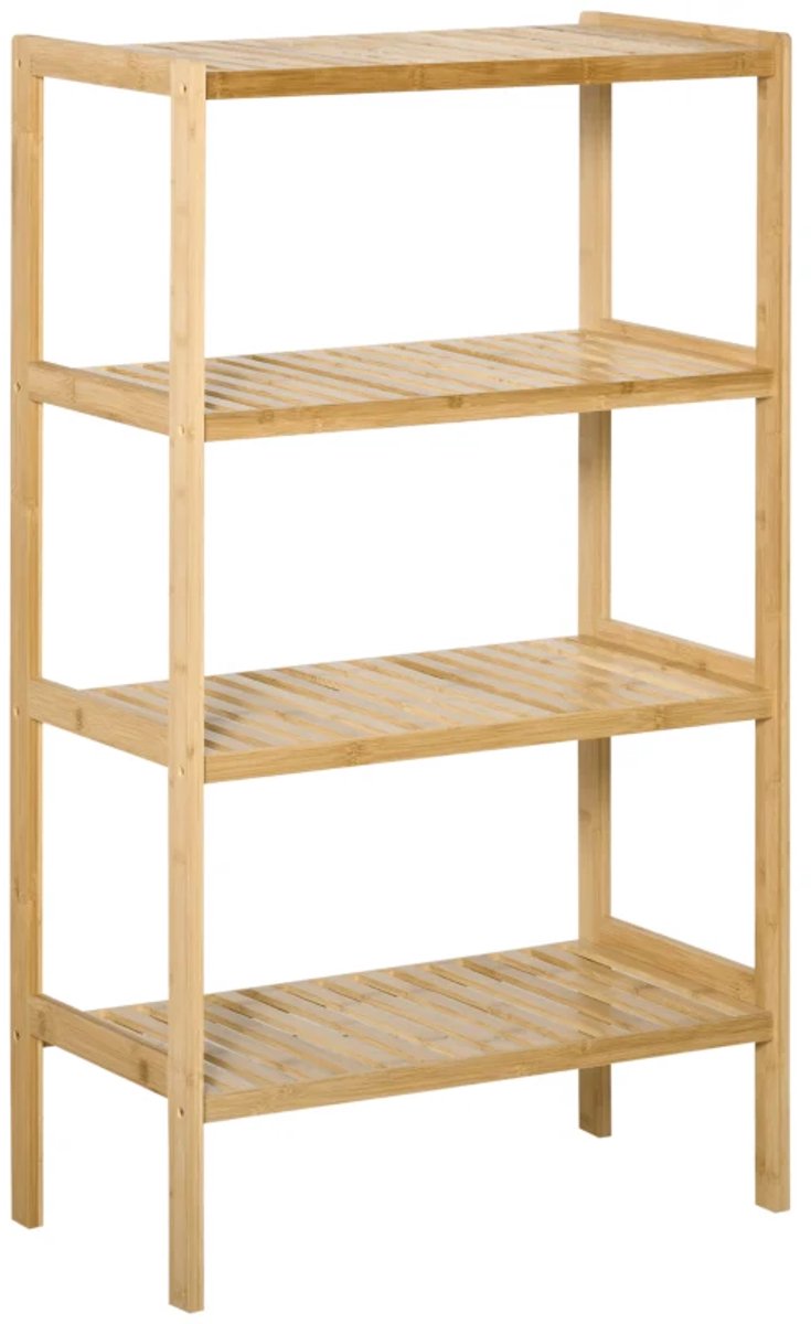 Opbergkasten - Badkamerplank met 4 Niveaus - Staande Bamboe Plank voor Badkamer, Keuken, Woonkamer en Hal - Naturel - 62 x 33 x 112 cm