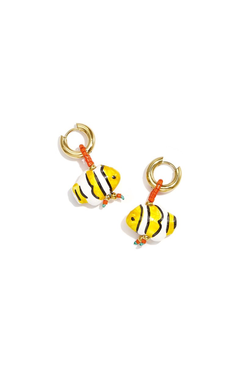 Finley - Vis Oorbellen - Geel - Stainless Steel - - Geel