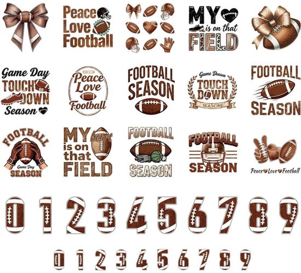 Strijkplaatjes 35 stuks - Voetbalmotief/Rugby - Transferfolie - Doe-het-zelf stofdecoratie - Direct klaar voor gebruik - Sportteam designs - Transferstickers