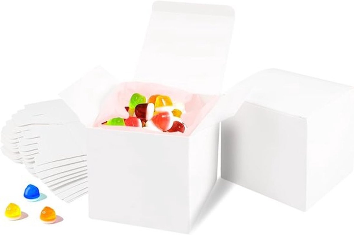 Set van 50 Witte Cadeau Dozen 8 x 8 x 8 cm, Vierkante Kartonnen Dozen met Deksel, Eenvoudig in Te Vouwen, Perfect voor Geschenken, Bruiloften en Creatieve Projecten