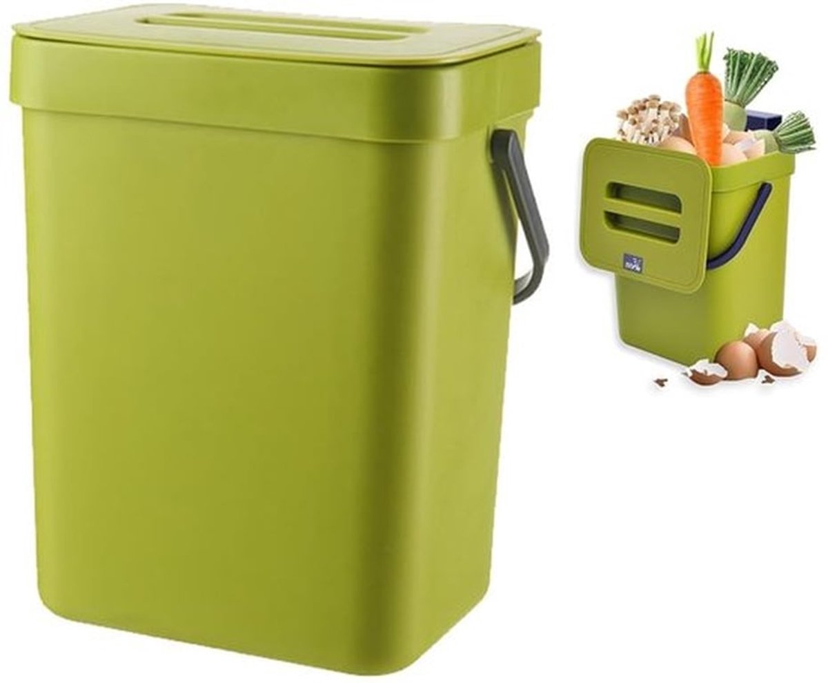 Afvalemmer 3 liter - Compostemmer - Vuilnisemmer Keuken - Luchtdichte Sluiting - Geurdicht - Klein Design