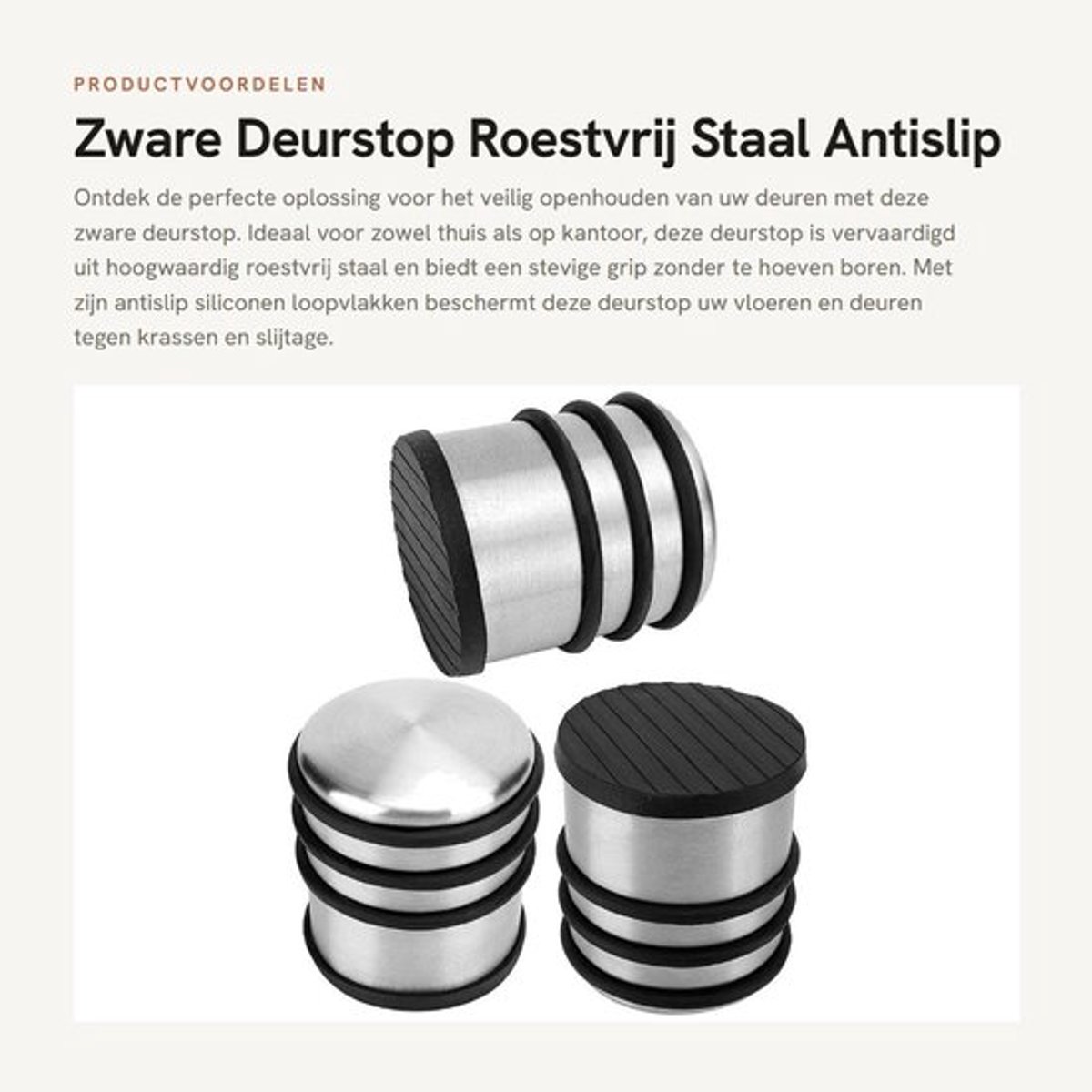 Deurstop Premium - Zware Roestvrijstalen Deurstoppers - Antislip Siliconen Loopvlakken - 3 Stuks - Duurzaam en Modern Design