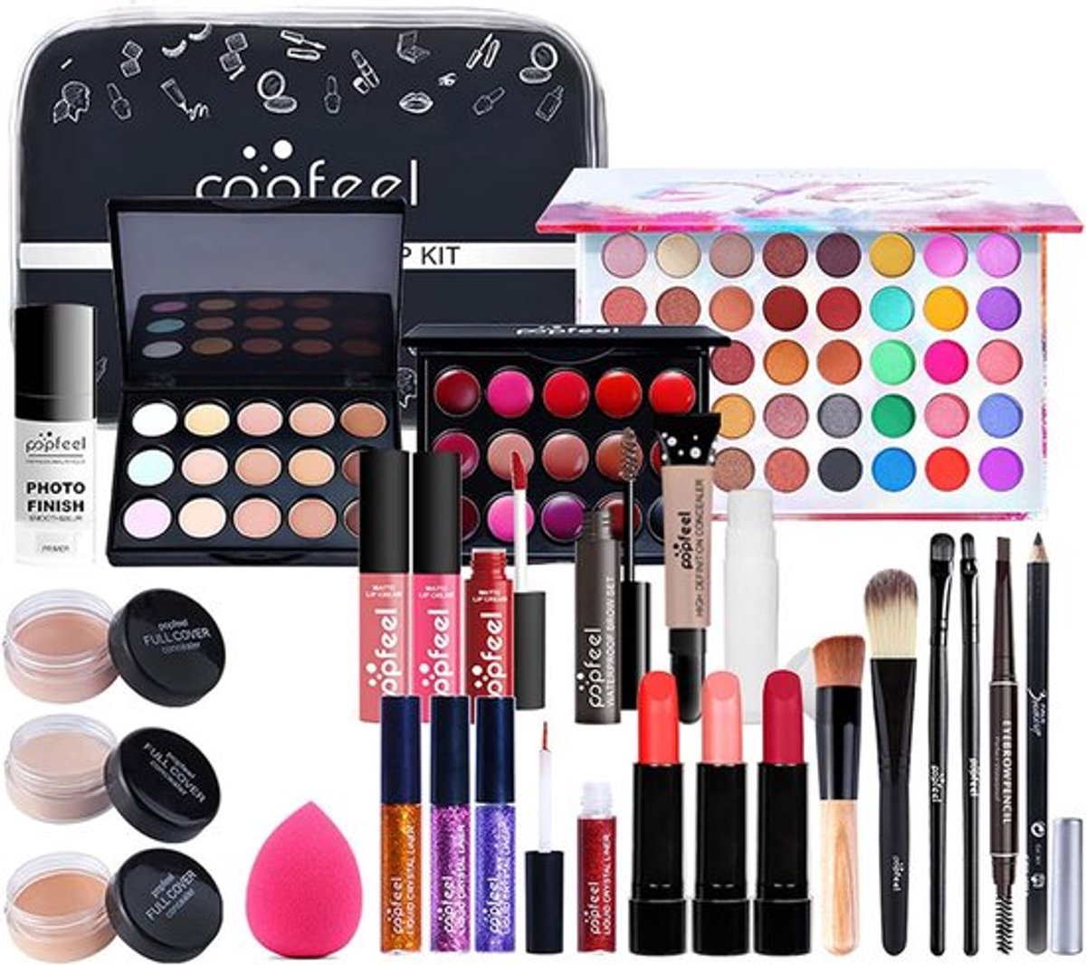SnelShoppen - 27 Stuks Professionele Make-up Set - Complete Paletten Lipgloss - Perfect voor Verjaardag, Kerst & Feestdagen - Luxe Make-up voor Elke G