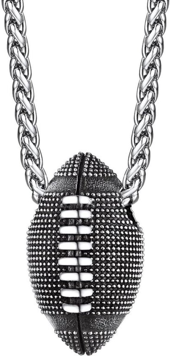 Sportketting - Roestvrij Staal - Rugby Bal Hanger - Duurzaam - Trendy Sieraden - 22" Spiga Ketting - 3D Gedetailleerd - Hangers