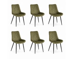 Colenis - Adama Eetkamerstoel - Set Van 6 - Olijfgroen - Velvet - Fabb - Industrieel