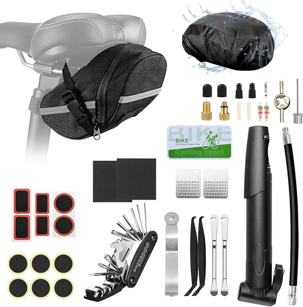 16-in-1 Fiets Multitool met Mini Pomp, Reparatieset met Bandenplakkers, Compact en Waterdicht voor Onderweg