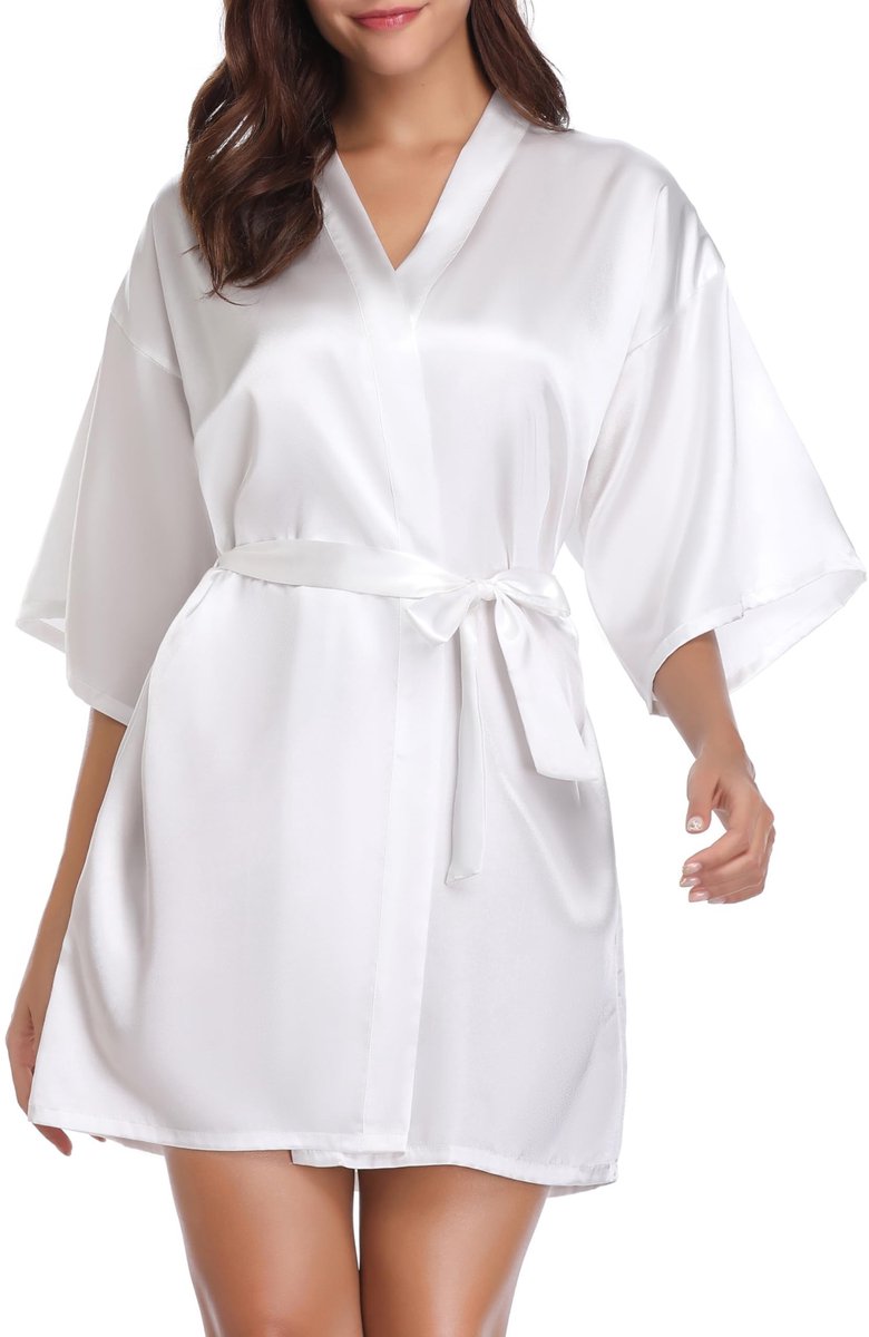 Solidchoice - Dames Satin Badjas met V-Hals en Riem