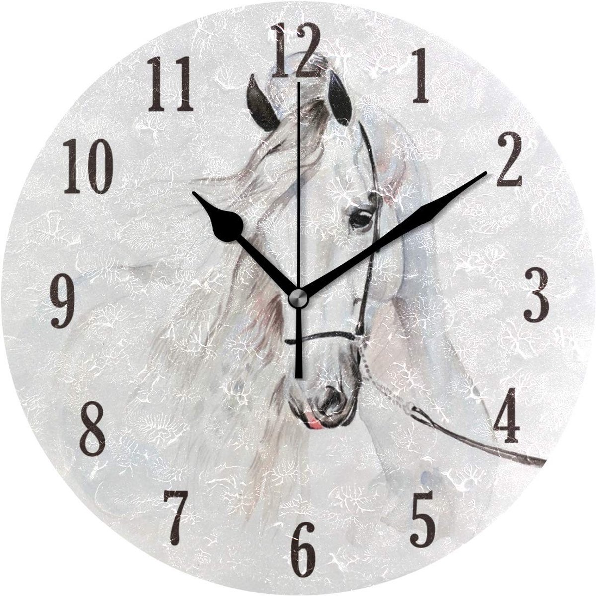 Solidchoice - Ronde Wandklok Wit met Paard Motief en Stille Beweging